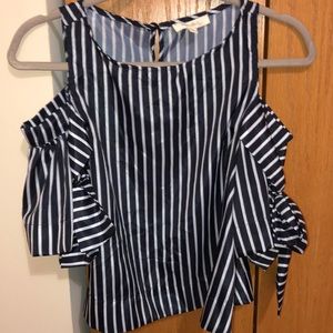 Stripped open shoulder blouse